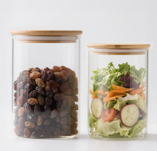 33 oz Glass Food Storage Jars with Airtight Lids, Clear Glass Jar with Bamboo Lid, Airtight Food Canister for Tea, Candy,