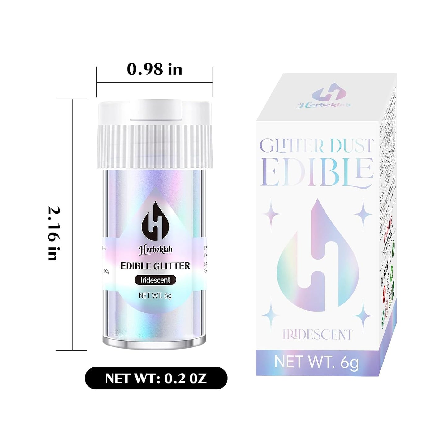 Iridescent Edible Glitter – 6g Rainbow Luster Dust Drink Glitter, Food Grade Shimmer Powder for Cocktails, Cakes, Beverages, Chocolate &amp; Candy