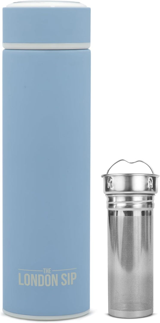 London Sip 16.9 oz Multi-Purpose Tea Infuser Mug – Fruit Infuser Water Bottle for Hot and Cold – Double Wall Stainless Steel