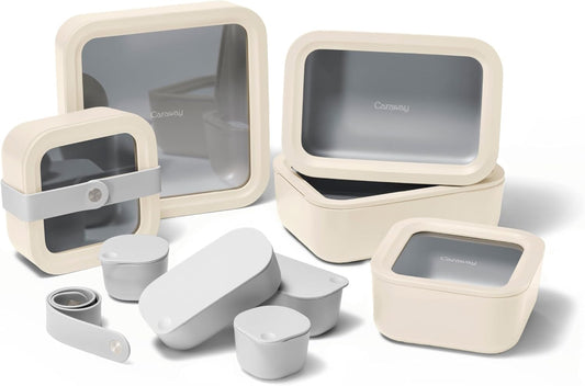 Caraway 14pc Glass Food Storage Container Set - Easy to Store, Non Toxic Lunch Box - with Glass Lids - Includes Storage