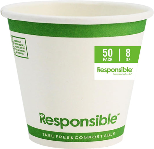 Certified Compostable 8 oz Paper Cups, Cold ＆ Hot Coffee Cups, Disposable Paper Cups, Extra Strength Disposable Cups, Made