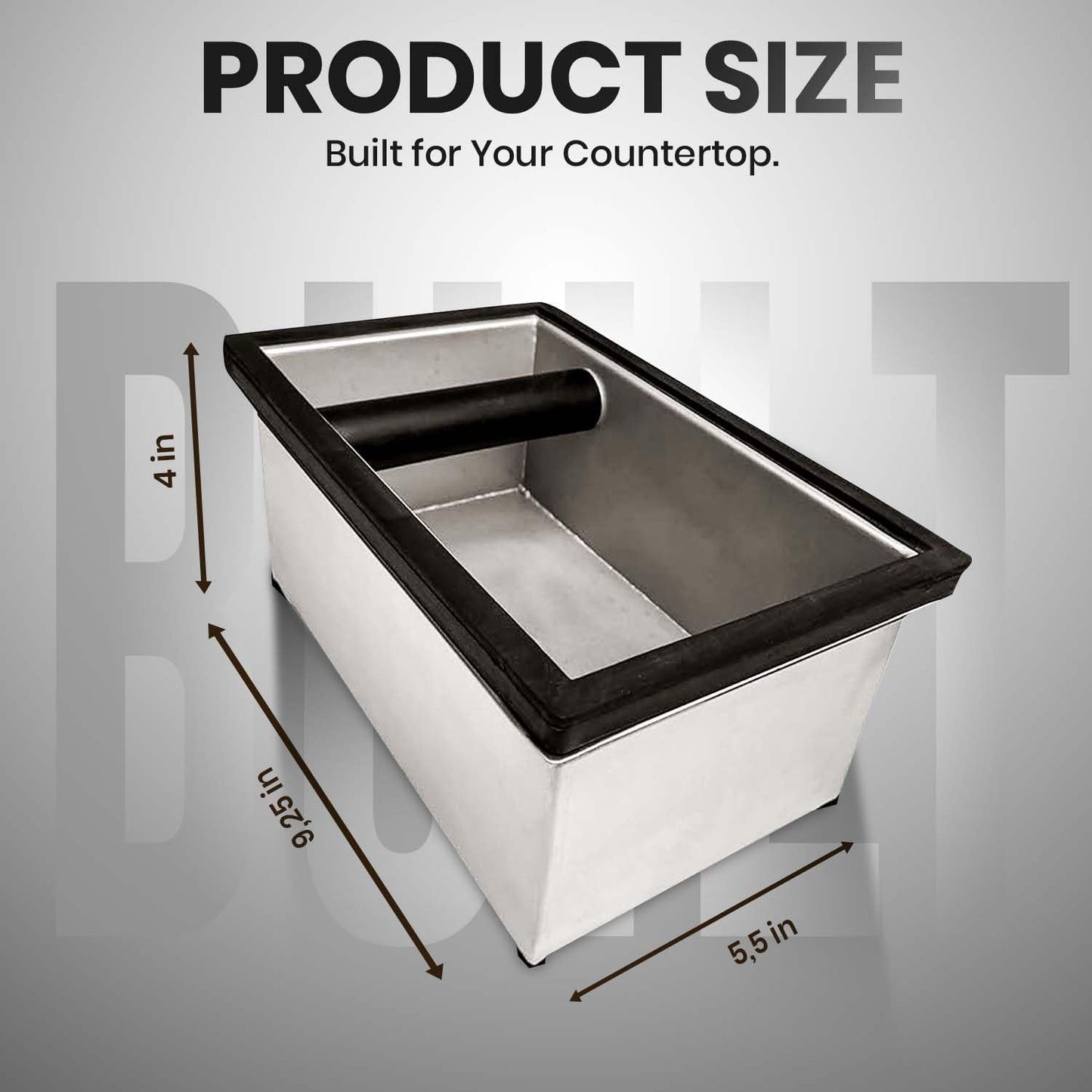 Rattleware Stainless Steel Heavy-Duty Knock Box Chute – Durable Espresso Puck Disposal Bin with Welded Rubber Bar – Fits Coffee Stations, Café, Restaurant, Hotel, or Home Use (9.25"x5.5"x4")
