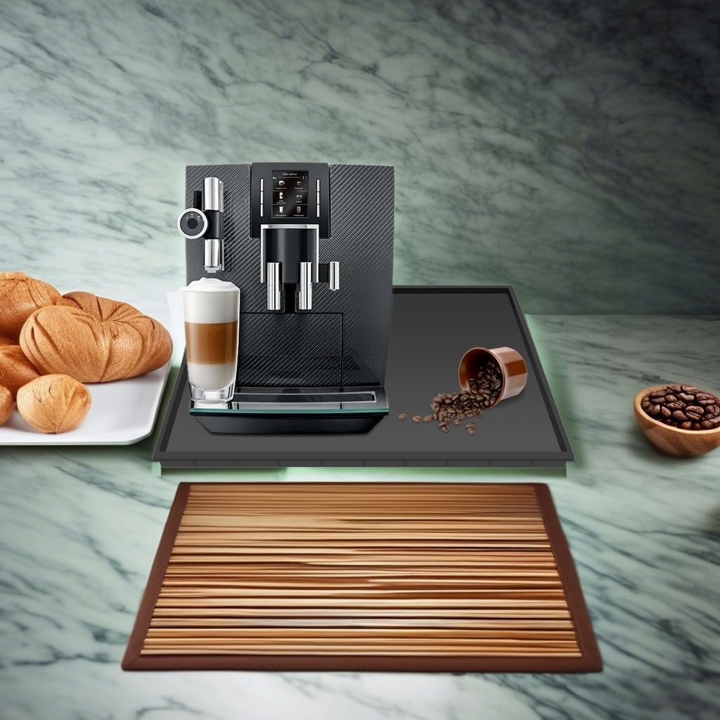 Silicone Mat Under Coffee Machine With Lip Coffee Maker Appliance Automatic Machines Espresso Accessory Black Multifunctional Rubber Base Mat (18.9 x 11.8)