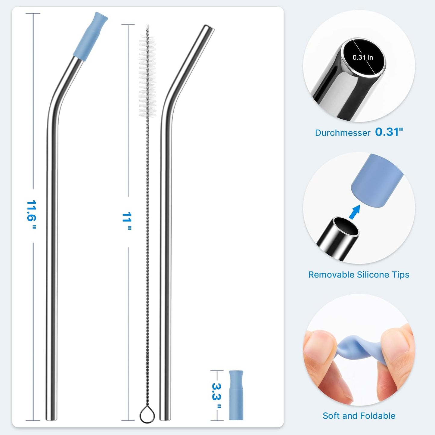 Replacement Metal Straws with Silicone Tip for 30oz Stanley Cup