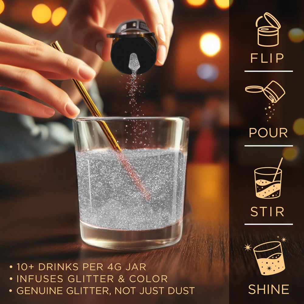 White Brew Glitter Edible Glitter for Drinks, Cocktails, Beer, Garnish Glitter &amp; Beverages | Kosher &amp; Halal Certified | 100% Edible &amp; Food Grade | Vegan, Gluten, Nut Free (25g Spray Pump, White)
