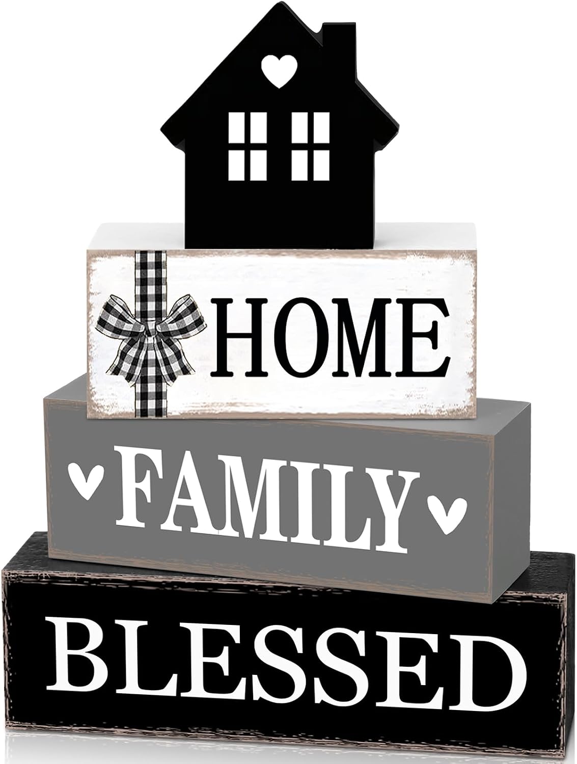 Cinnvoice 4 Pcs Farmhouse Table Decoration Rustic Sign Block,Blessed
