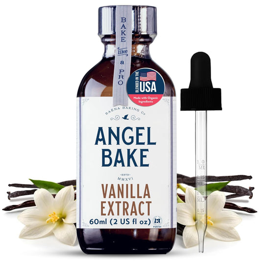 Angel Bake Pure Madagascar Vanilla Extract, 2 oz | Water soluble, food safe culinary flavoring for baking, coffee, custards, ice cream and candy; vegan, gluten free