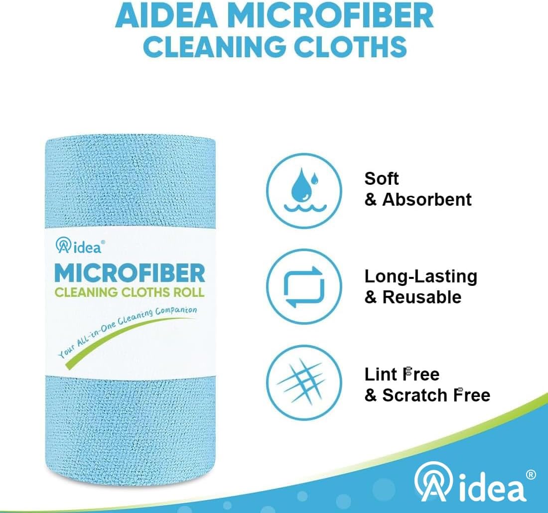AIDEA Microfiber Cleaning Cloth 330 Sheets 6 Roll, Blue Shop Towels 11×9"