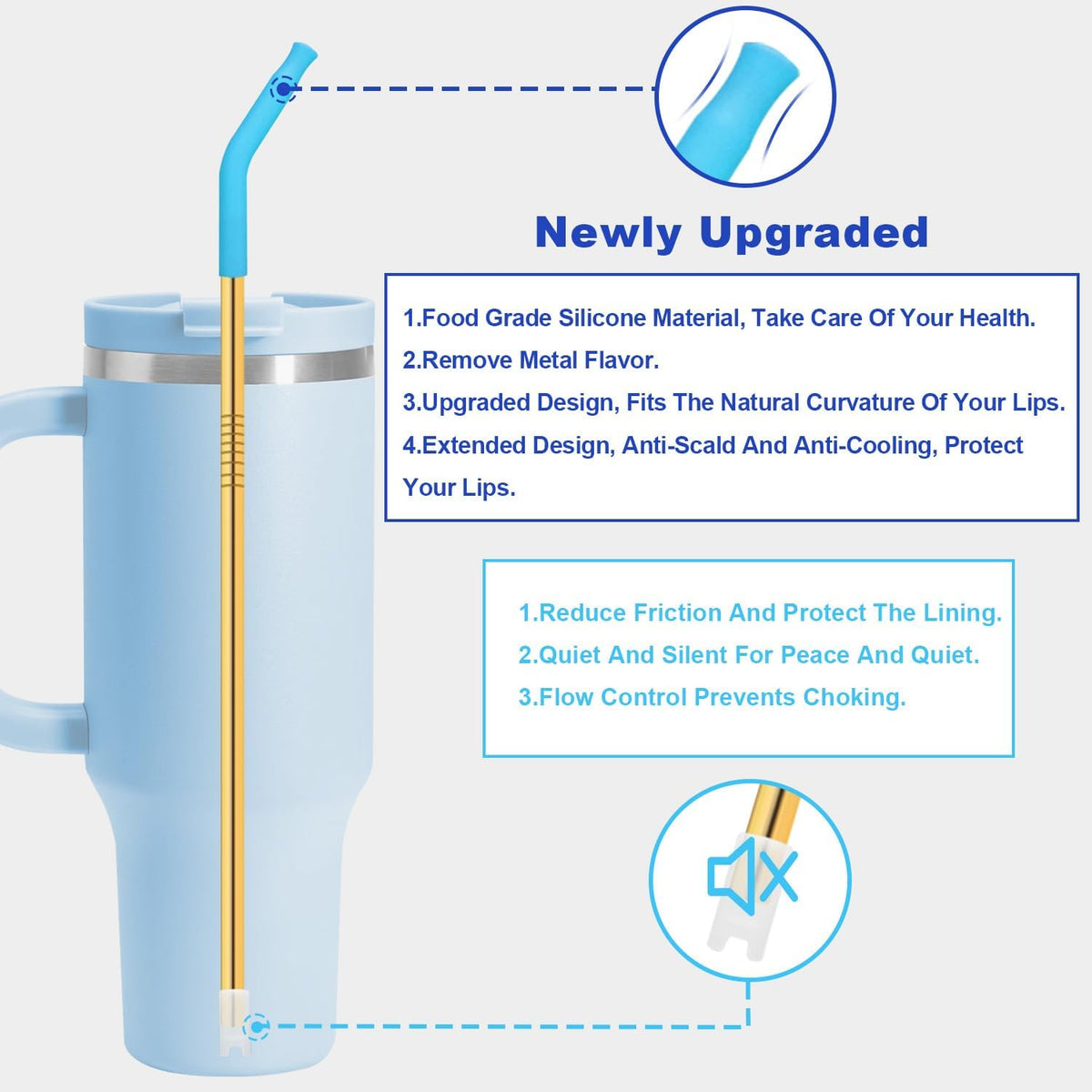Newly Upgraded 8.5In Reusable Stainless Steel Straws Set 6 PCS with12 Silicone Accessories, 2 Straw Brush, 1 Storage Case, BPA Free, Eco-Friendly Metal Straws for 14, 20, 30,40 oz Tumbler