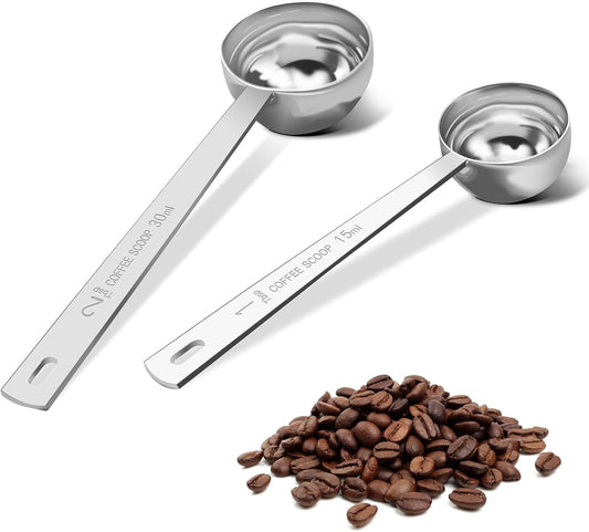 Coffee Scoop Set, Tablespoon Scoop 2 Pc Set (1 Tbsp & 2 Tbsp), Stainless Steel Measuring Spoons for Ground Coffee with Long