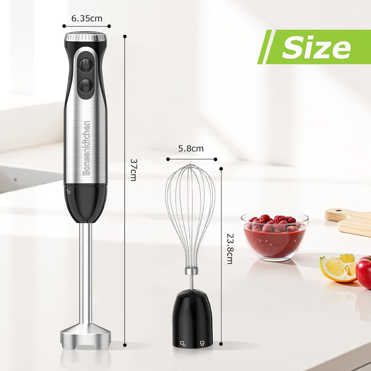 Bonsenkitchen 2-in-1 Immersion Handheld Blender with 20 Speeds &amp; Turbo Mode