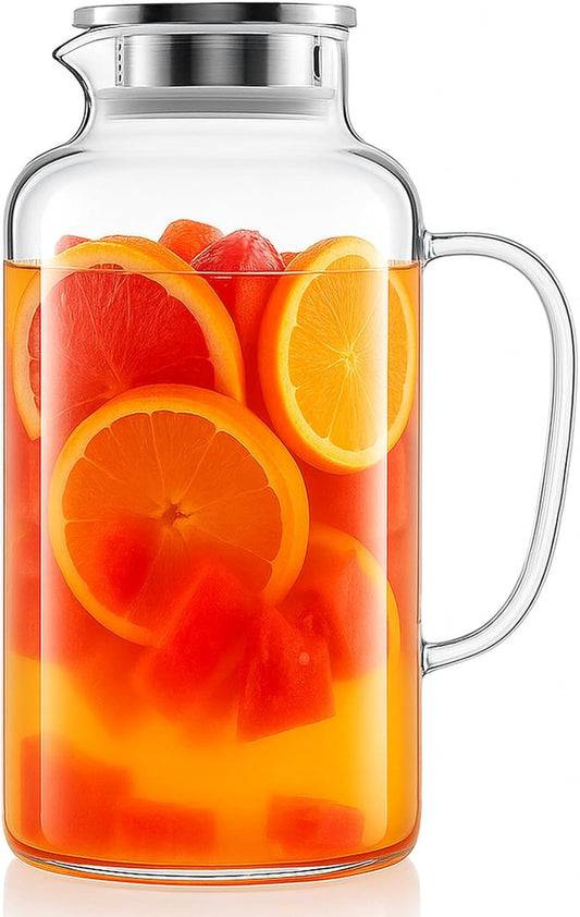 Glass Pitcher, 3.5L/118 oz Glass Water Pitcher with Lid and Spout, Heat/Cold Resistant Borosilicate Glass Water Carafe for