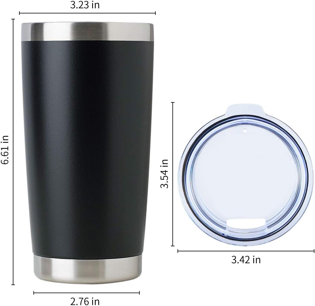 DOMICARE 20oz Stainless Steel Tumbler Bulk with Lid, Double Wall Vacuum Insulated Travel Mug, Powder Coated Coffee Cup, Powder Black, 1 Pack