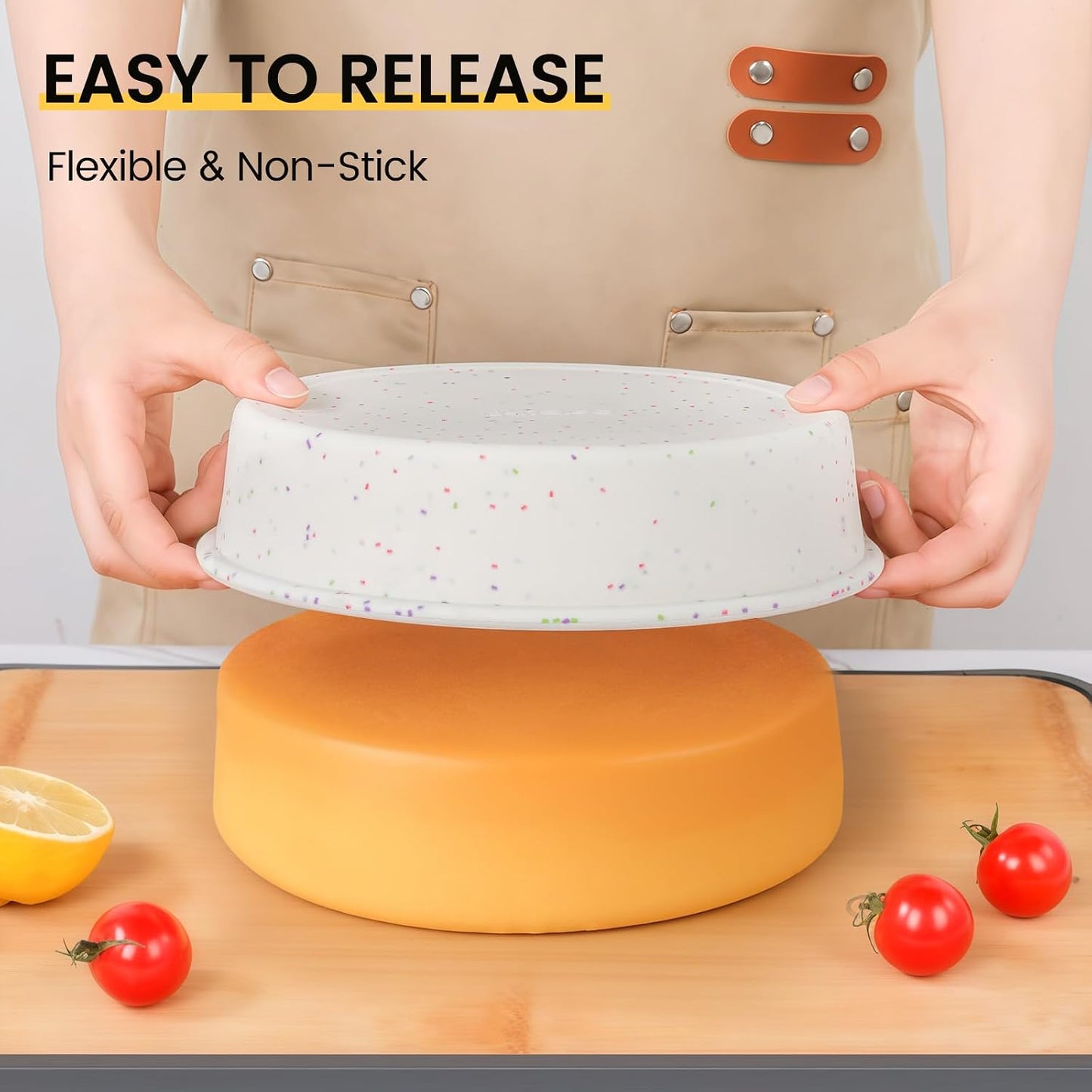 Vinino 6 Inch Round Cake Pans, 2 Pack Silicone Mold with Metal Frame | Ideal for Layer Cakes and Birthday Baking, Flexible Design for Homemade Desserts and Easy Storage