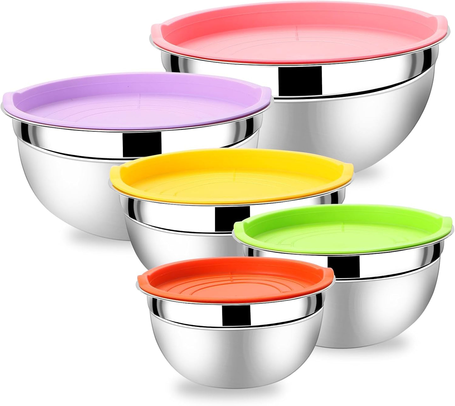 Lazycorner Mixing Bowls with Airtight Lids Set 5 Pcs Stainless Steel Bowls Set Baking Set Non-Slip Silicone Bottoms Great for Serving &amp; Baking