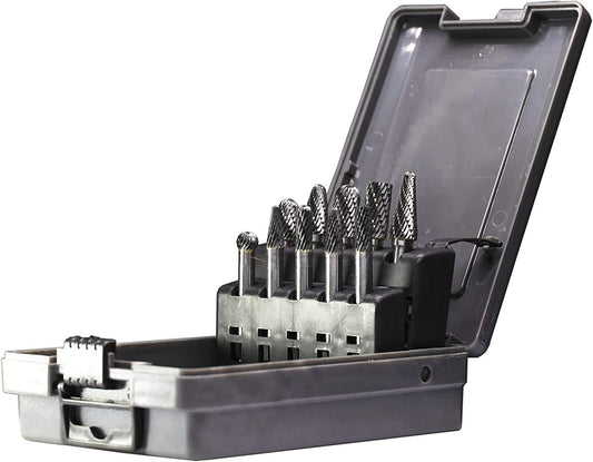 Carbide Burrs Set 10pcs Double Cut Solid Carbide Rotary Burr Set 1/4" Shank Die Grinder Bits for Steel,Metal Carving,