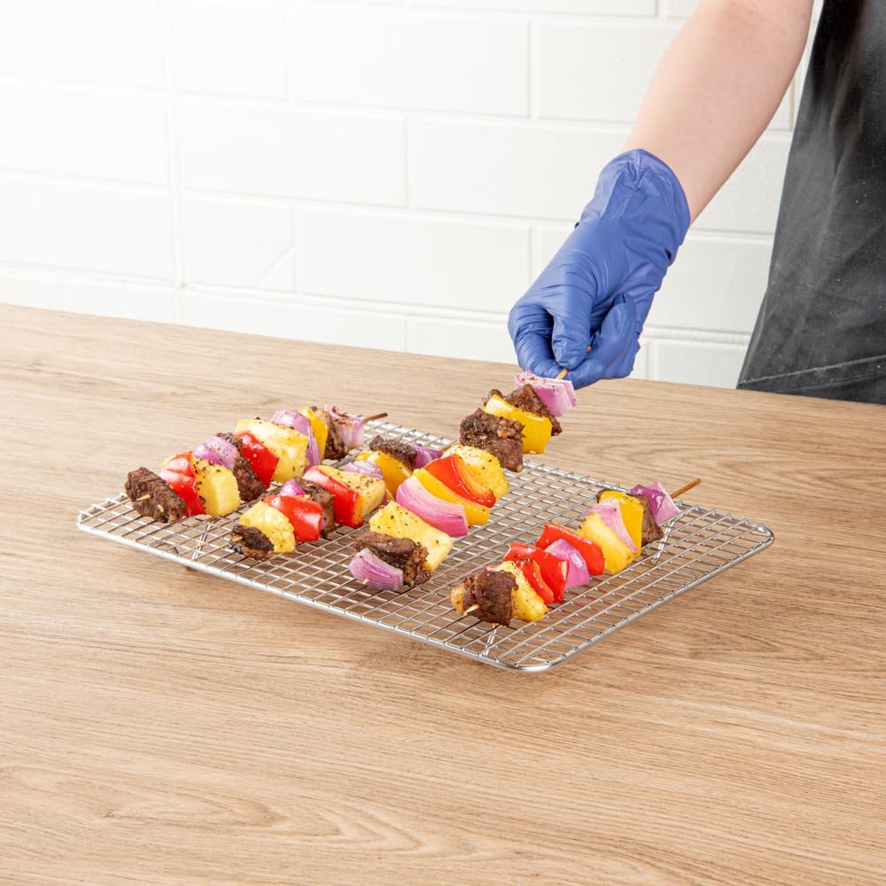 Restaurantware Met Lux 8.5 x 12 Inch Wire Baking Rack 1 Heavy-Duty Oven Wire Rack - Fits Quarter Size Sheet Pan Dishwashable Stainless Steel Cooling Rack Elevated Feet Oven-Ready Up To 575F