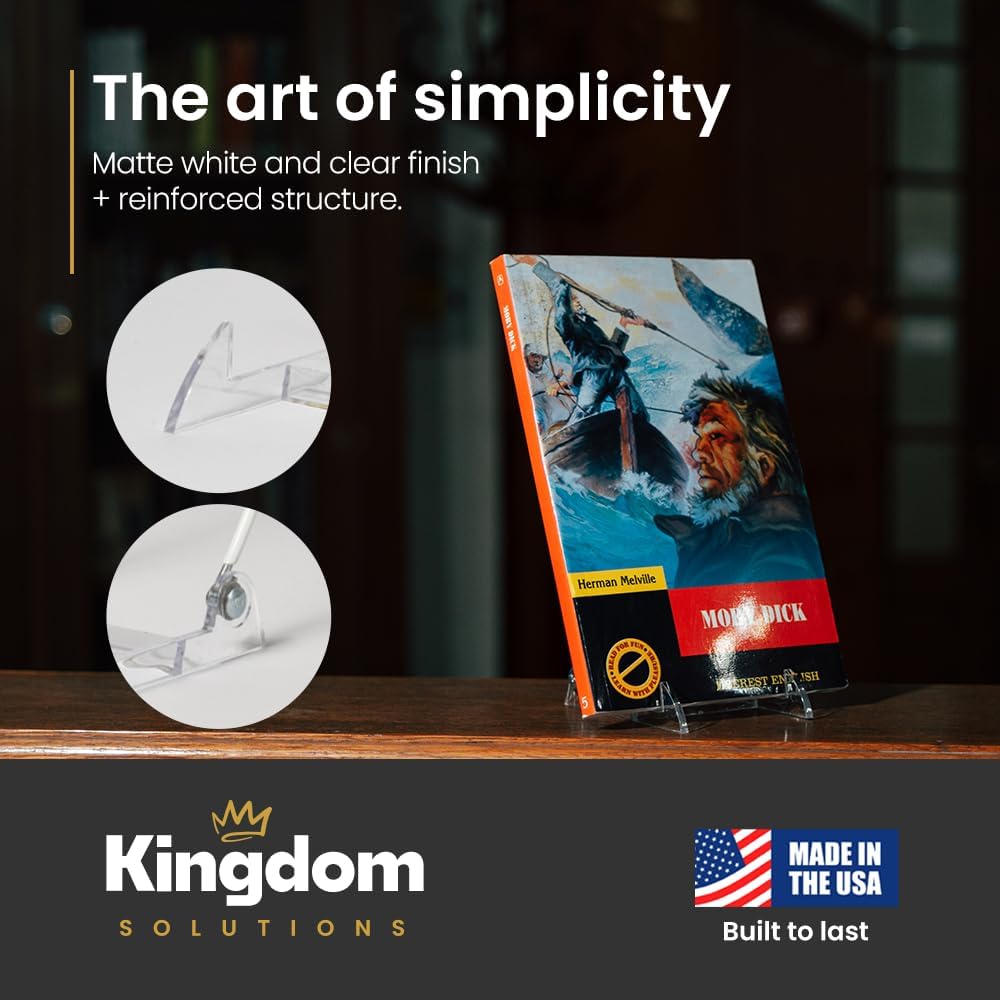 KINGDOM SOLUTIONS - 4.75" Clear Acrylic Display Stand Made in USA - 12 Pack | Holds Plates, Pictures, Photos, Books, Frames, Posters &amp; Art - Sturdy, Adjustable, Great for Home, Office or Retail Use