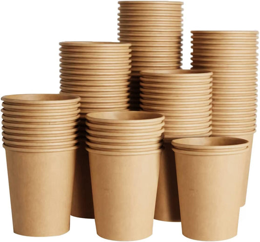 400 Pack 8 oz Kraft Paper Cups, Unbleached Disposable Paper Coffee Cups, Thickened Hot/Cold Beverage Drinking Cup for Party,