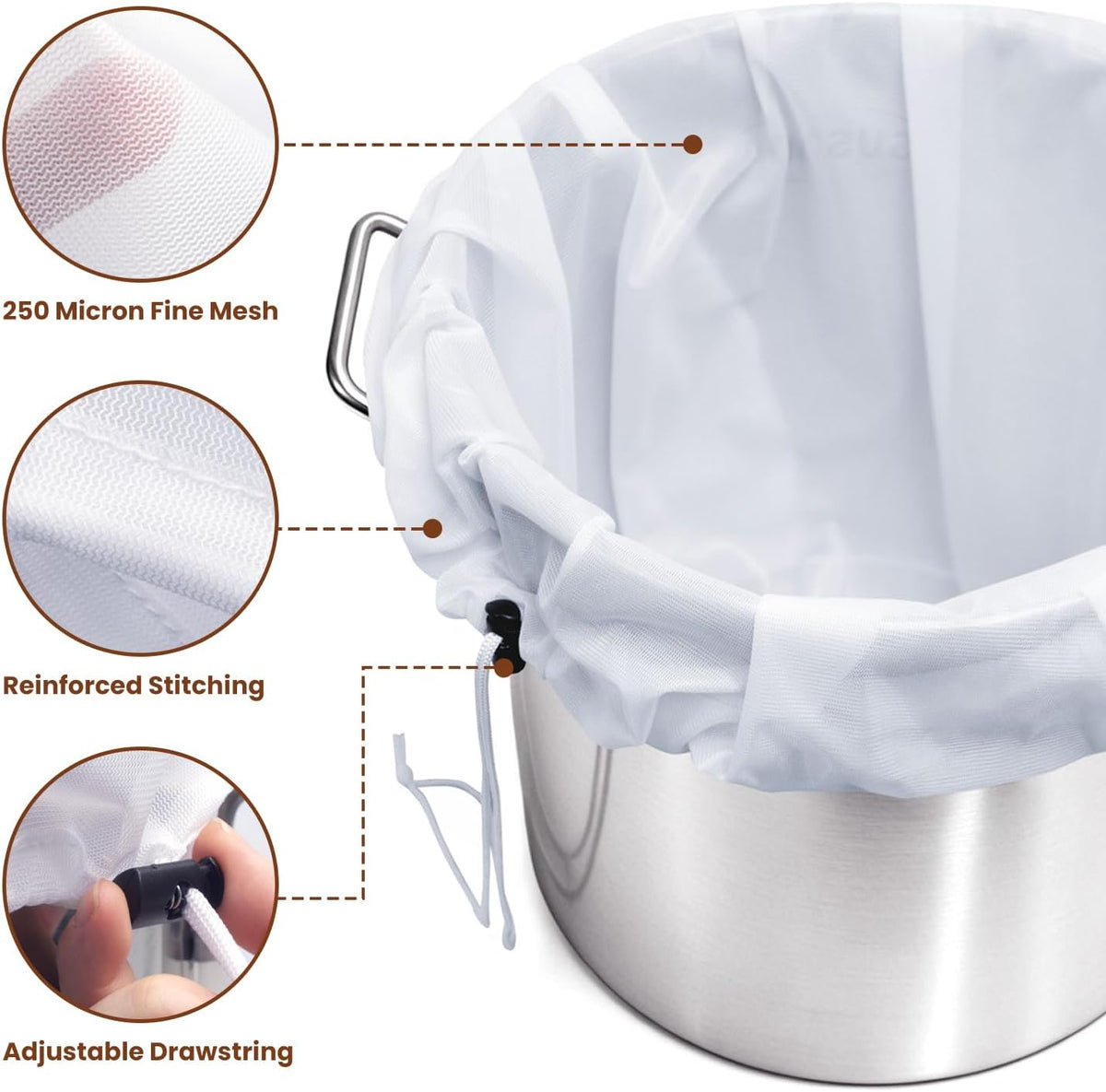 2 Pack Beer Brew Bags, Reusable 250 Micron Fine Mesh Strainer Bags