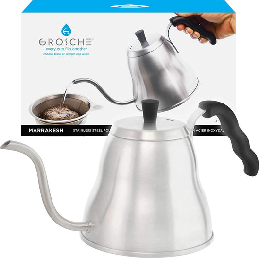GROSCHE - Marrakesh Gooseneck Kettle Stovetop - 34 oz Stainless Steel Pour Over Coffee & Tea Kettle - Gooseneck Design for