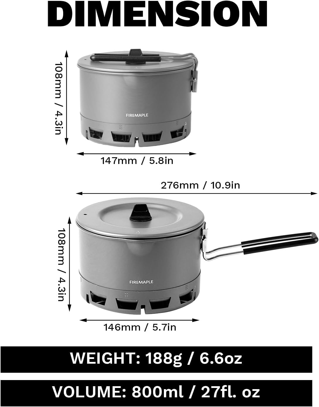 Fire-Maple Petrel Ultralight Camping Pot, Foldable Handle, 800ml