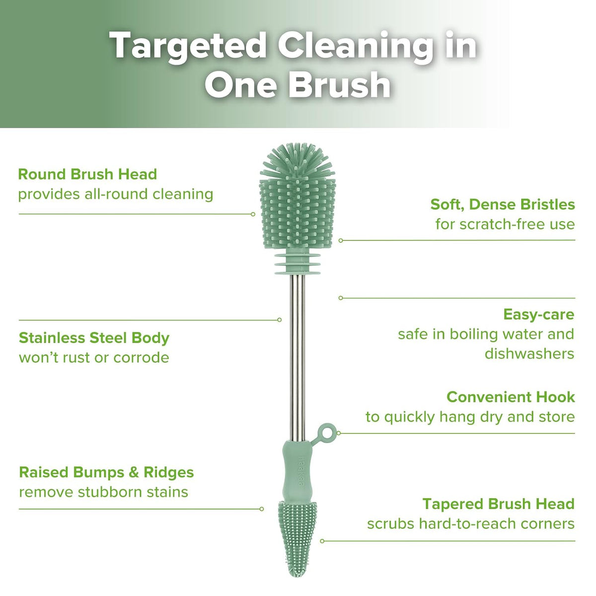 Haakaa Silicone Cleaning Brush for Baby Bottles &amp; Crevices, Pea Green, 1PK