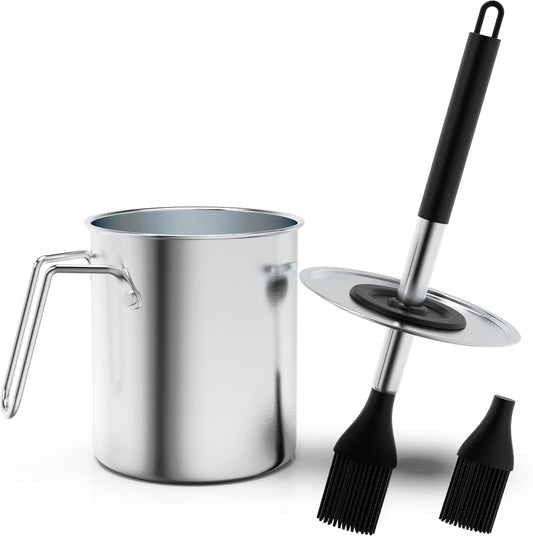 Geesta Adjustable Sauce Pot and Basting Brush Set, Long Stainless Steel Basting Brush for Cooking, Smoking, Fathers Day