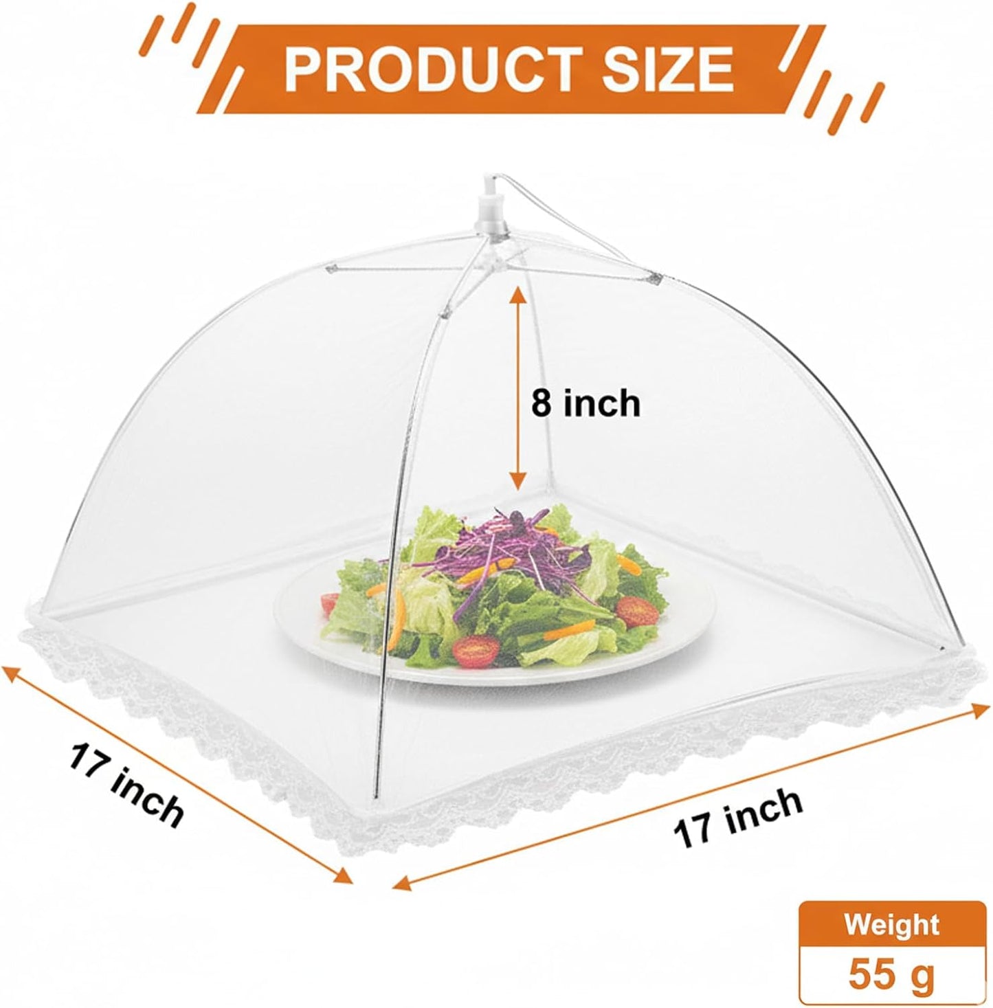 6 Pack Mesh Food Covers 17 Inch, White Pop-Up Food Tents, Collapsible Umbrella Screen Covers for Parties, BBQs, Picnics