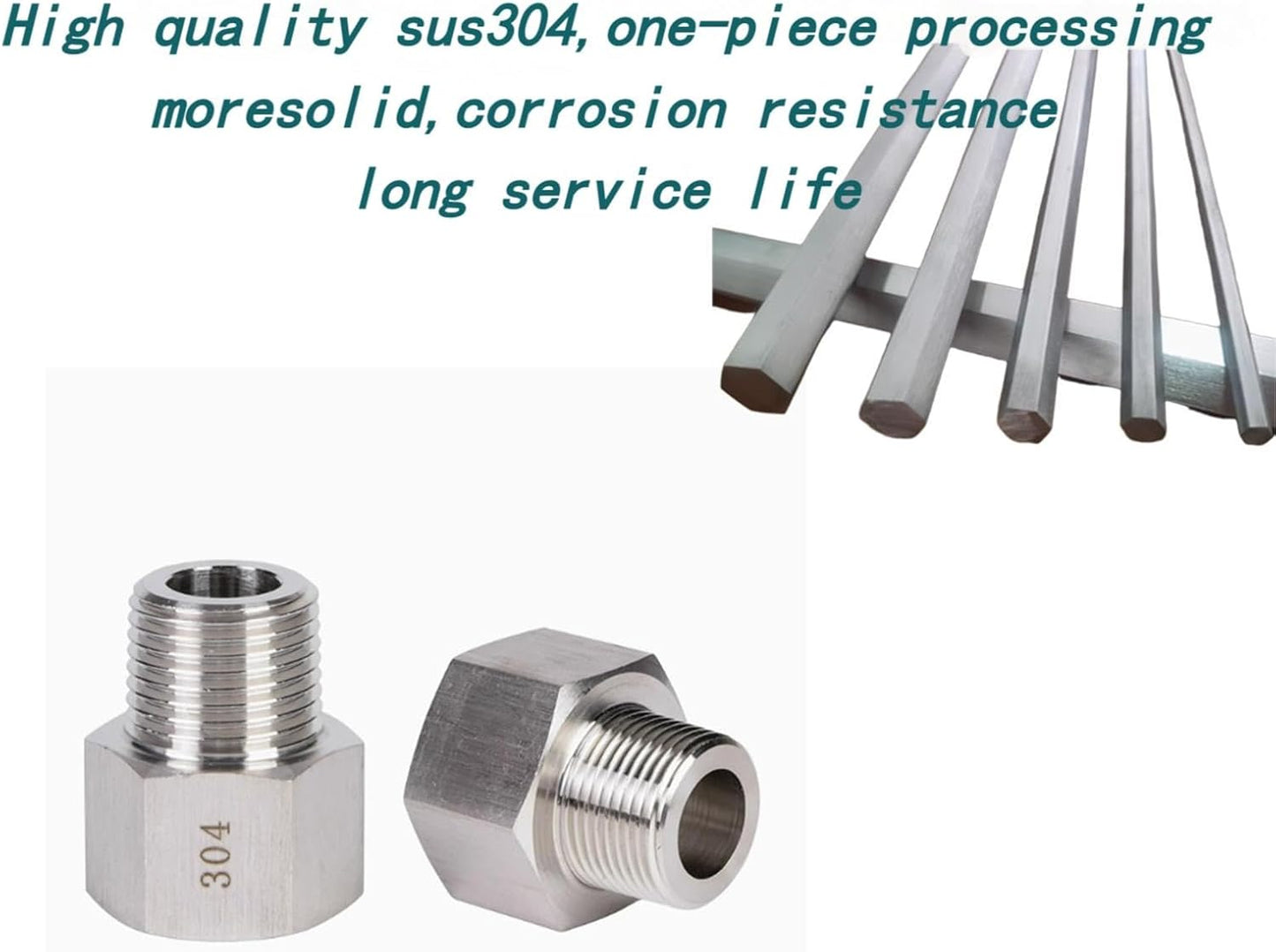 2 pieces Npt1/8 Female to Npt1/8 Male Reducer,1/8-1/8Water pipe Adapter, Fabricate of 304 Stainless Steel