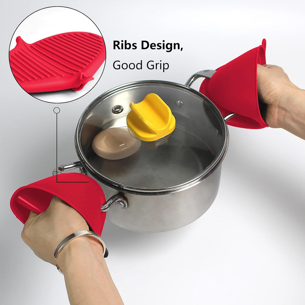 3 Pairs Silicone Oven Mitts Sets Pot Holders Heat Resistant for Kitchen - Small Kitchen Mittens Silicone Rubber Air Fryer Mitts Mini Pot Pinch Grip for Cooking &amp; Baking, Red