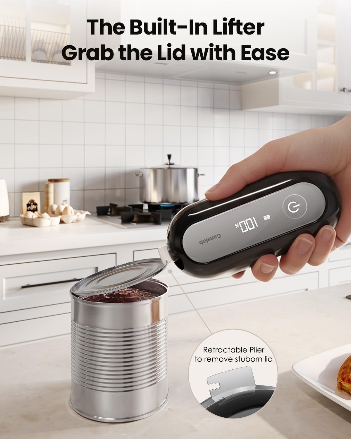 Canslab Retro Rechargeable Electric Can Opener, LED Battery Track&amp;Auto Stop | True One-Touch Operation, Wall-Mountable Small Size, Side Cut Smooth Edge, Rechargeable, for Seniors with Arthritis, Black