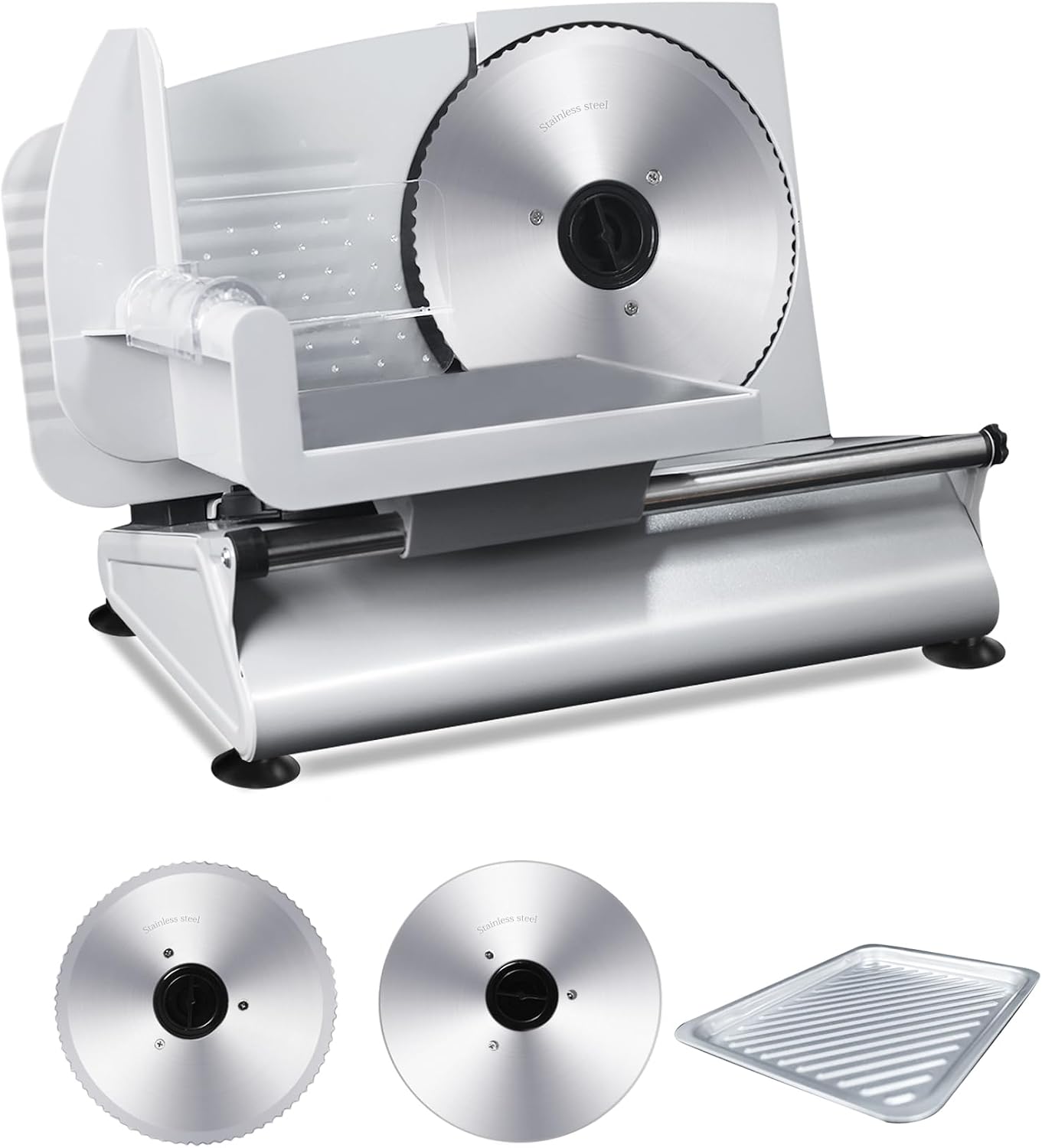 Pterying 200W Electric Meat Slicer, 2 Removable 7.5" Stainless Steel Blades