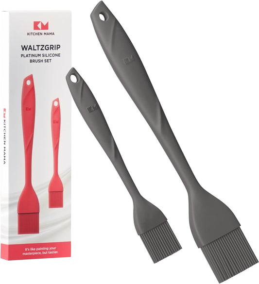 Kitchen Mama WaltzGrip Platinum Silicone Basting Pastry Brush: Set of 2 Heat-Resistant Brushes for Cooking, Baking,