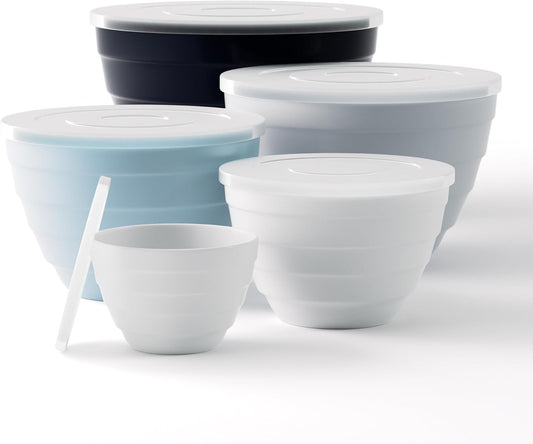 TP Mixing Bowls with Lids, 10-Piece Nesting Melamine Bowls Set for Prepping Serving Baking Cooking, Non Slip Bottom, Set of