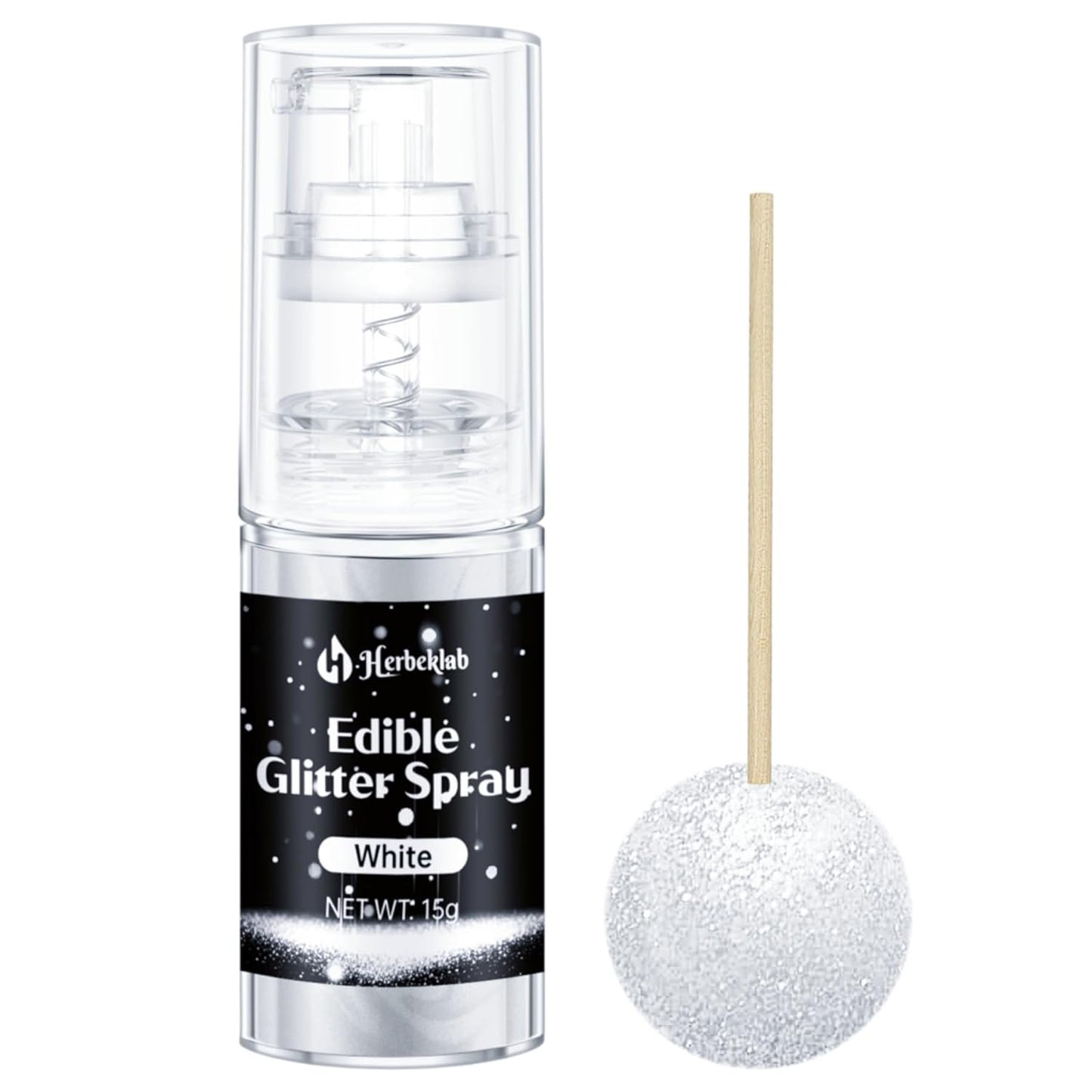 White Edible Glitter Spray - 15g Edible White Glitter for Cakes Food Grade Metallic Shimmer Powder C