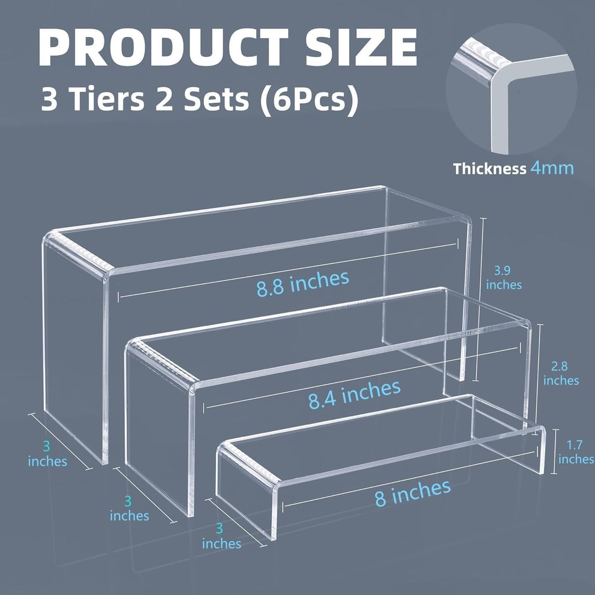 Goabroa Display Risers, 8'' Display Shelves, Riser for Decor, 6 Pcs