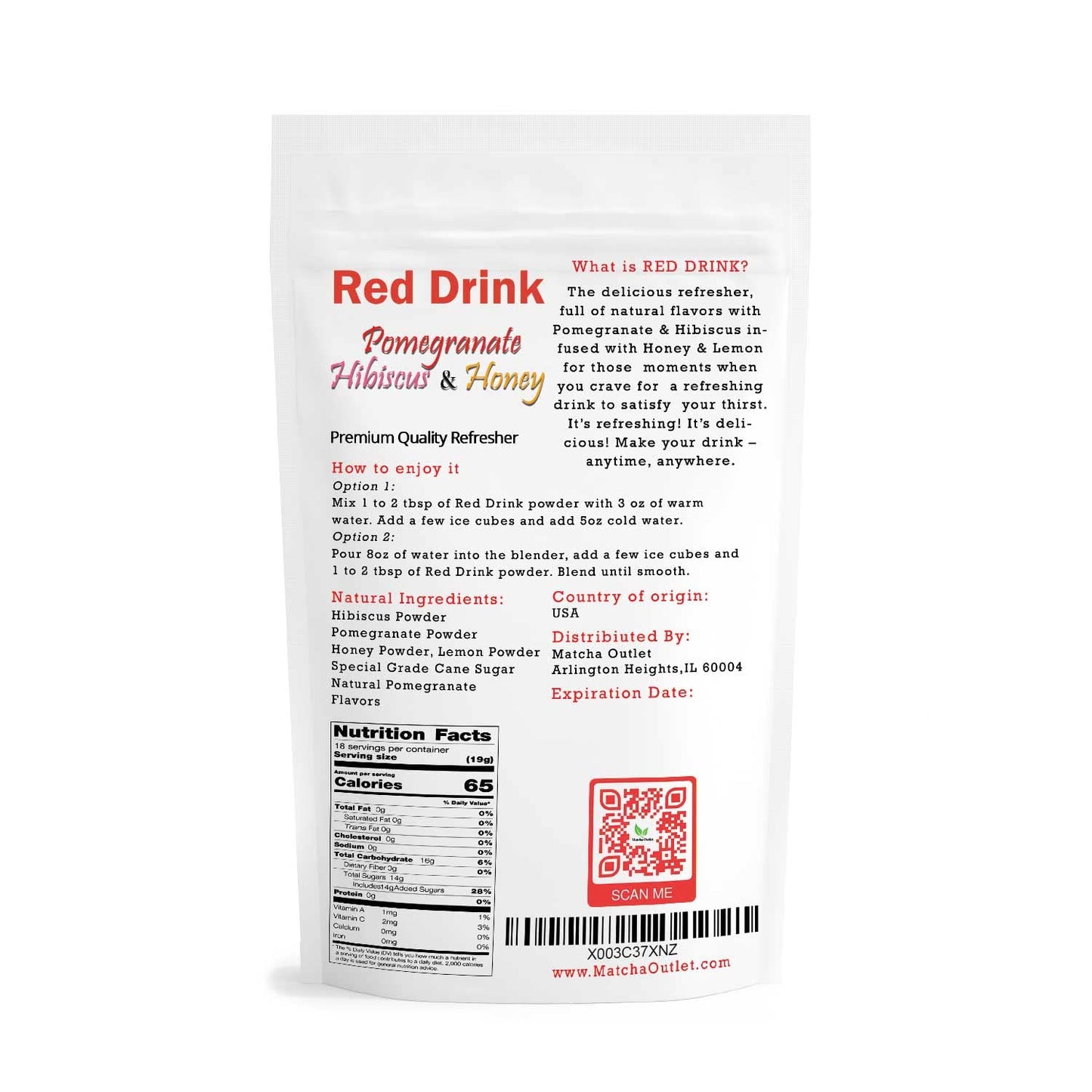 Pomegranate Hibiscus Honey Lemon Refresher 12oz Natural Powder Drink Mix