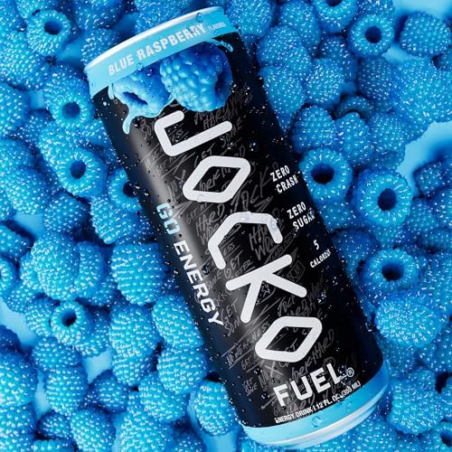 Jocko Fuel GO Energy Drinks, Blue Raspberry, 12 oz | 12 Pack | 95mg Clean, No Crash Natural Caffeine | No Sugar, Jitter Free | L-Theanine &amp; Adaptogens Lift Mood, Focus &amp; Endurance