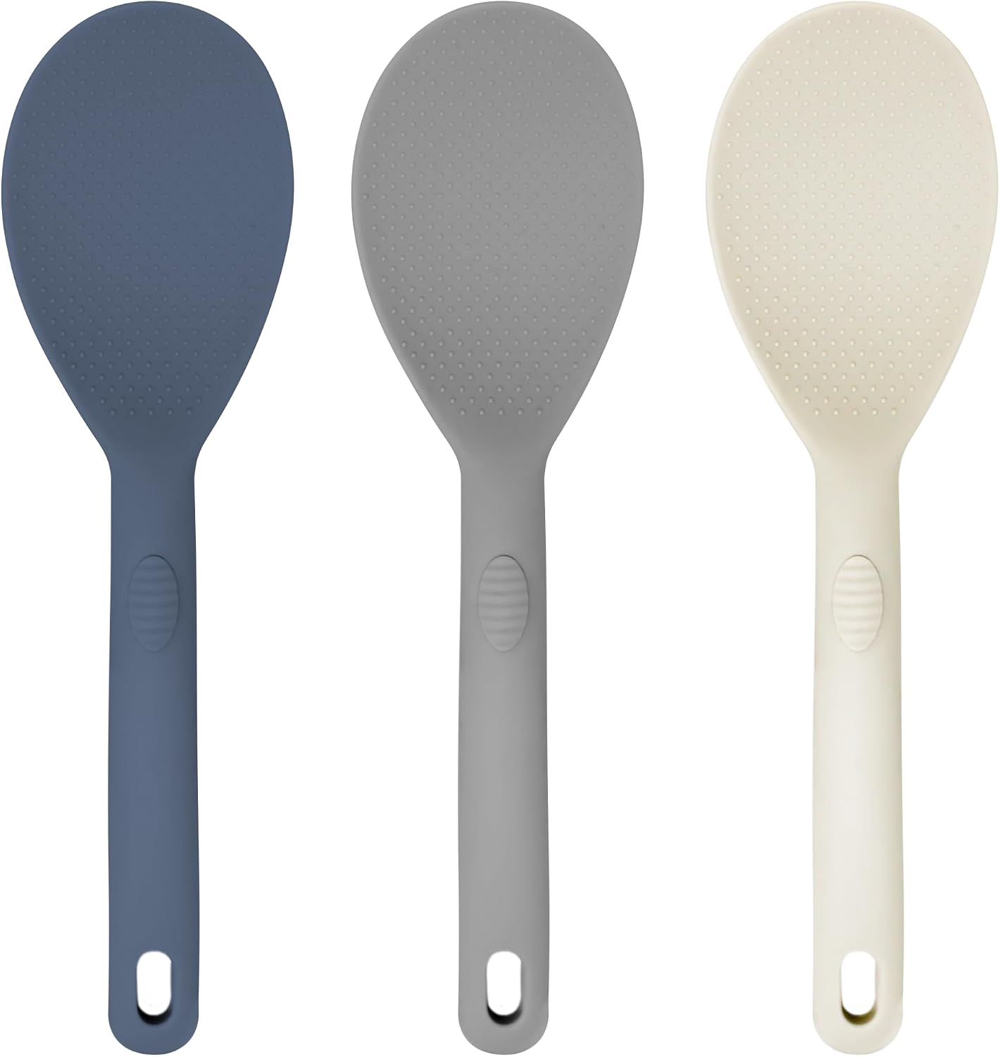 JS Gourmet 3 Pcs Colorful Silicone Rice Paddle, Heat Resistant Non-Stick Rice Spoon Spatula with Comfortable Handle for Cooking and Serving Mashed Potatoes, Scrambled Eggs, Sticky Bread Pudding