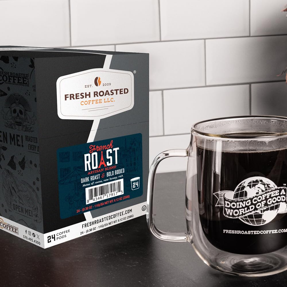 Fresh Roasted Coffee, French Roast, Dark K-Cup Pods for Keurig Brewers, Dark Roast, Kosher, 24 Count (Pack of 1)