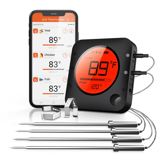 BFOUR Wireless Grill Thermometer, Bluetooth Meat Thermometer, Digital BBQ Meat Thermometer for Grilling Smoker Oven, Smart