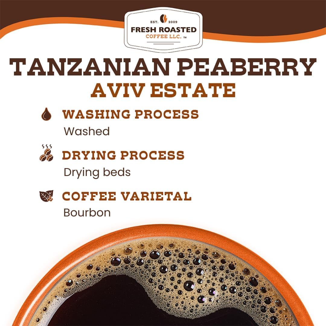 Fresh Roasted Coffee, Tanzanian Peaberry K-Cup Pods for Keurig Brewers, Light Roast, Kosher, 24 Count (Pack of 1)