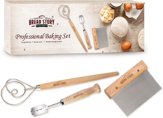 Bread Story Danish Whisk Dough Lame Slashing Tool And Wooden Scraper Tool Used for Pastry Baking Sourdough Starter Kit Set