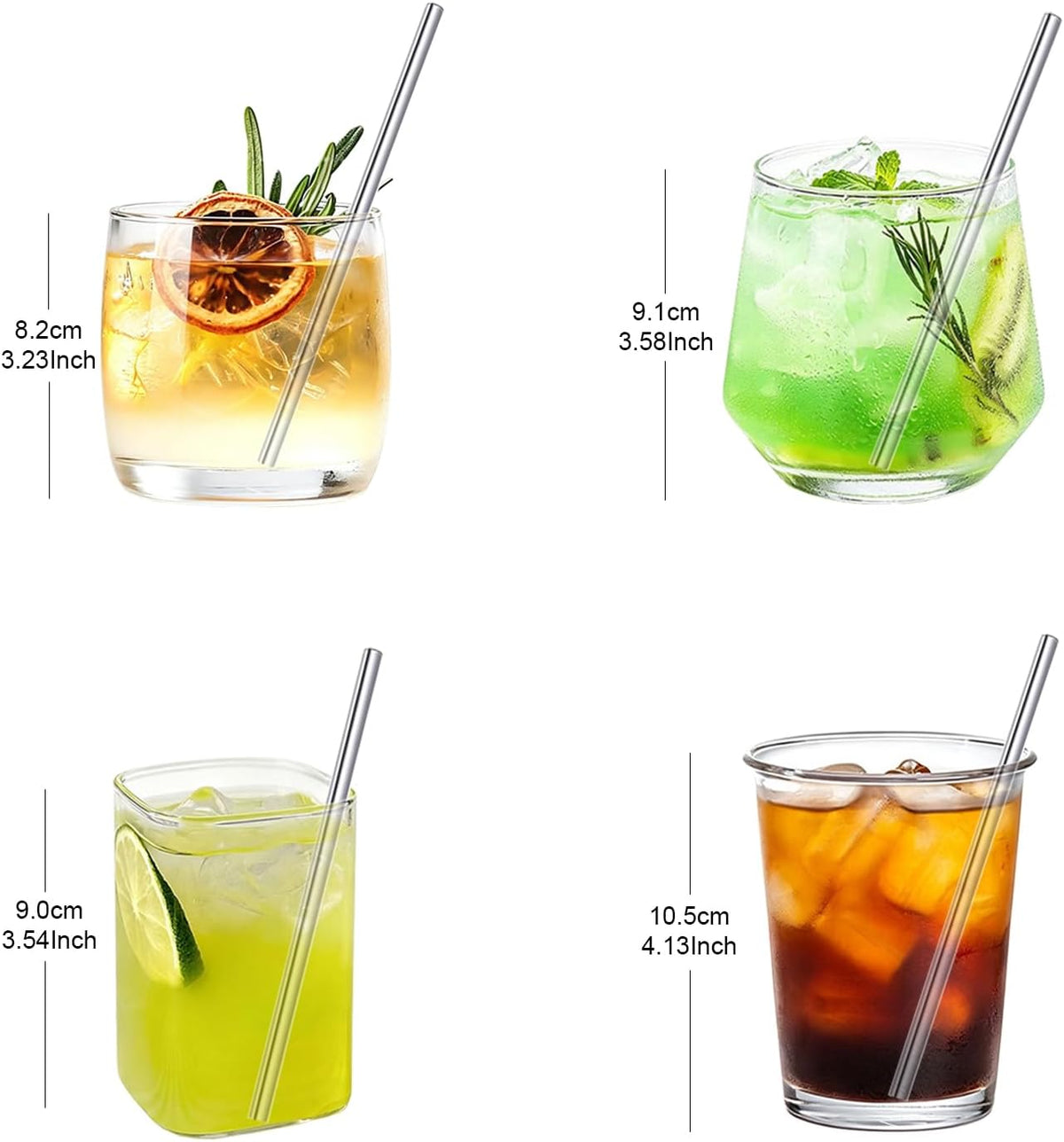 Stainless Steel Straws Short Small 5.9" Reusable Metal Bar Drinking Straw Set With Cleaner Brush for Cocktails Rock Gin Glass Coffee Mason Jar Tumblers Fruit Juice Box, Silver 16PCS