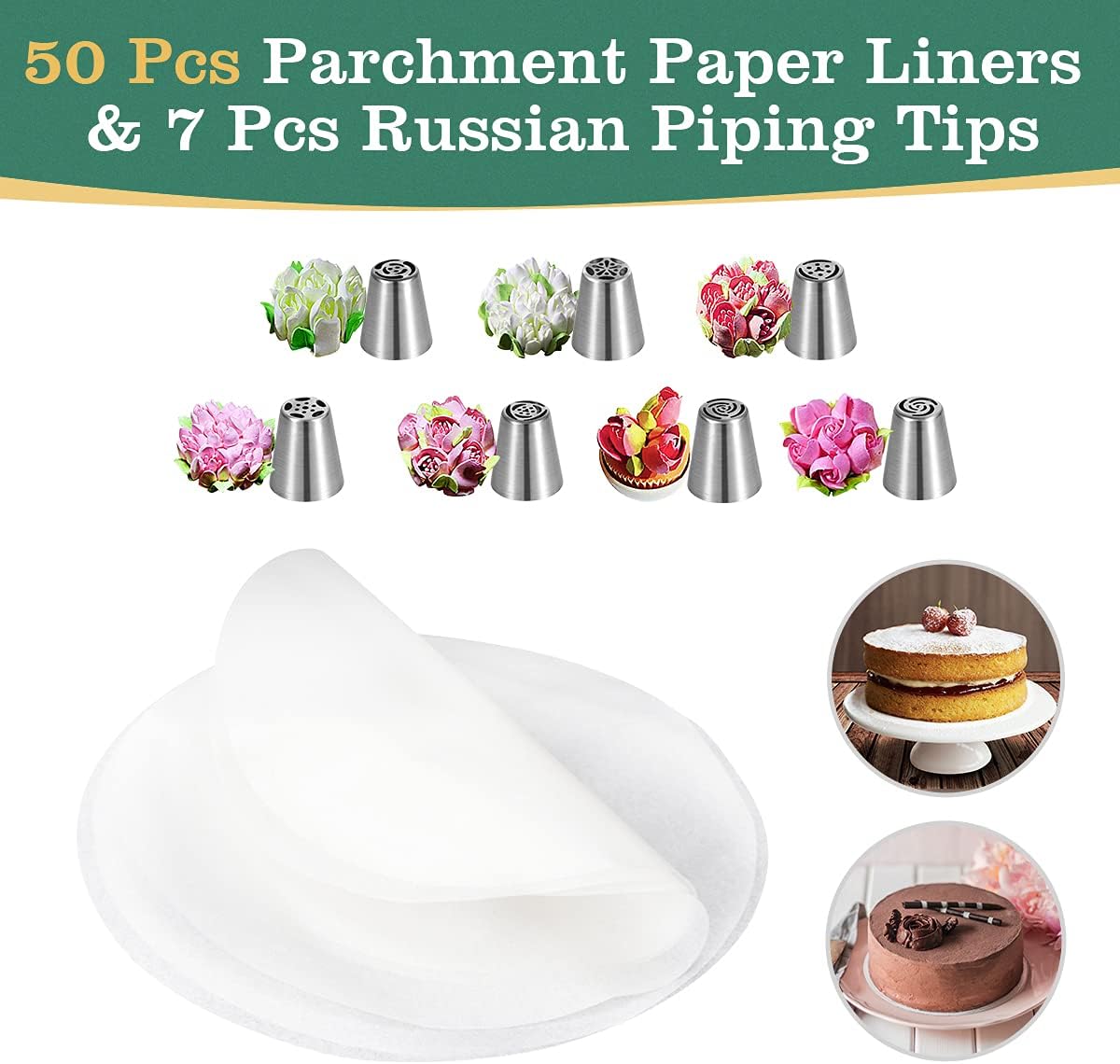 Springform Pan, Stainless Steel Springform Cake Pan, Leakproof &amp; Nonstick Cheesecake Pan, 4" 7" 9" Round Cake Molds with 50 Pcs Paper Liners and 7 Pcs Piping Tips