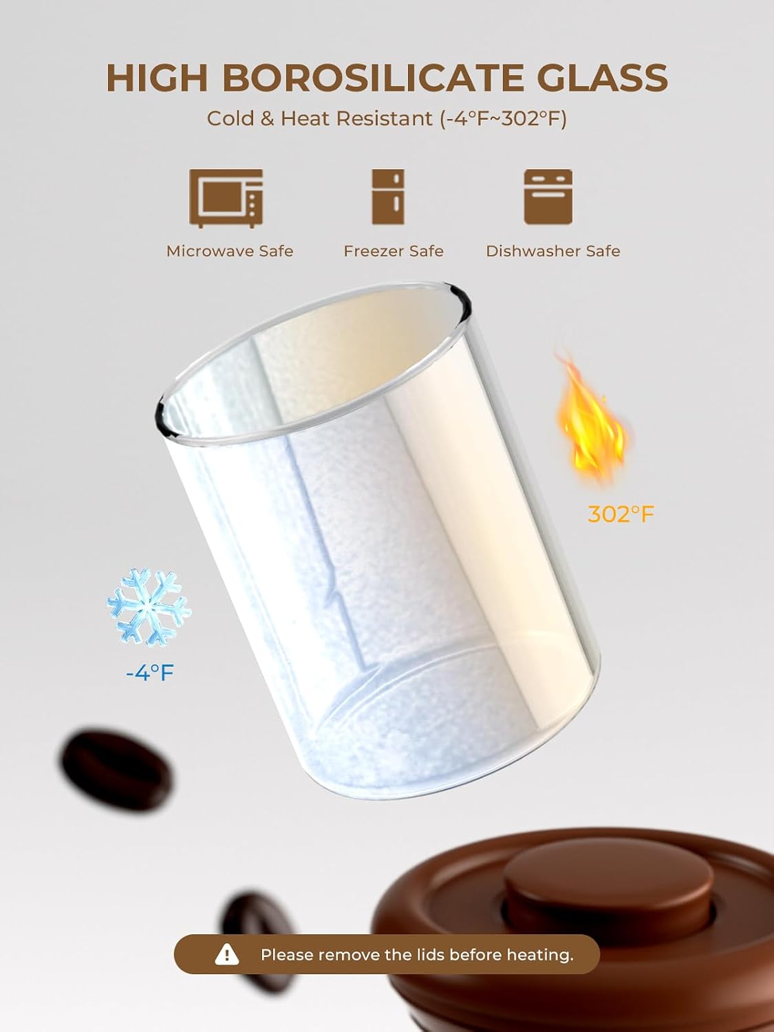 Glass Coffee Bean Canister, 10oz Airtight Coffee Container with Pop Top Lid | Keep freshly roasted beans flavorful with CO2 valve. Ideal for coffee lovers, kitchen counters, tea, sugar and spice storage