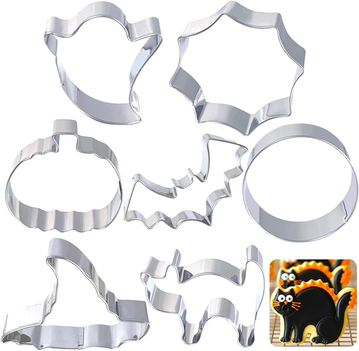 Halloween Cookie Cutters Set 7Pcs Large - Bat Pumpkin Magic Hat Cat Cookie Cutter