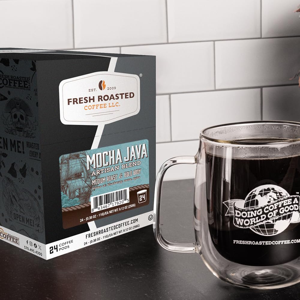 Fresh Roasted Coffee, Mocha Java K-Cup Pods for Keurig Brewers, Medium Roast, Kosher, 24 Count (Pack of 3)