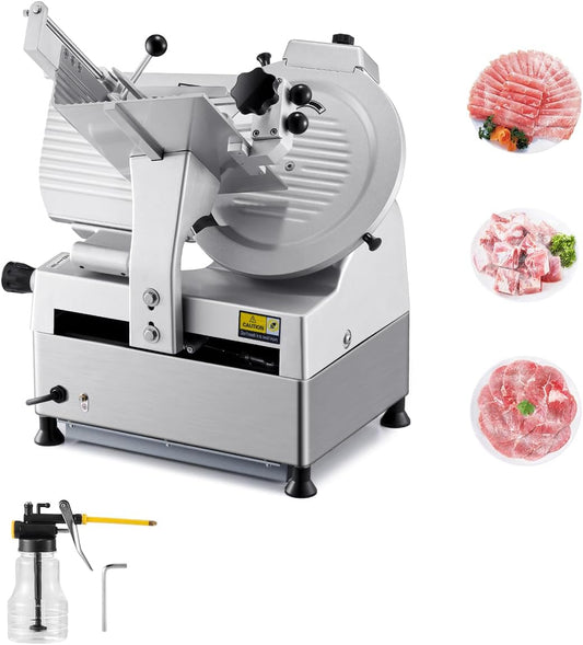 VEVOR Automatic Meat Slicer, 180W + 370W Deli Slicer with a 12 inch Premium 65Mn Blade, 0-0.3 inch Adjustable Thickness,